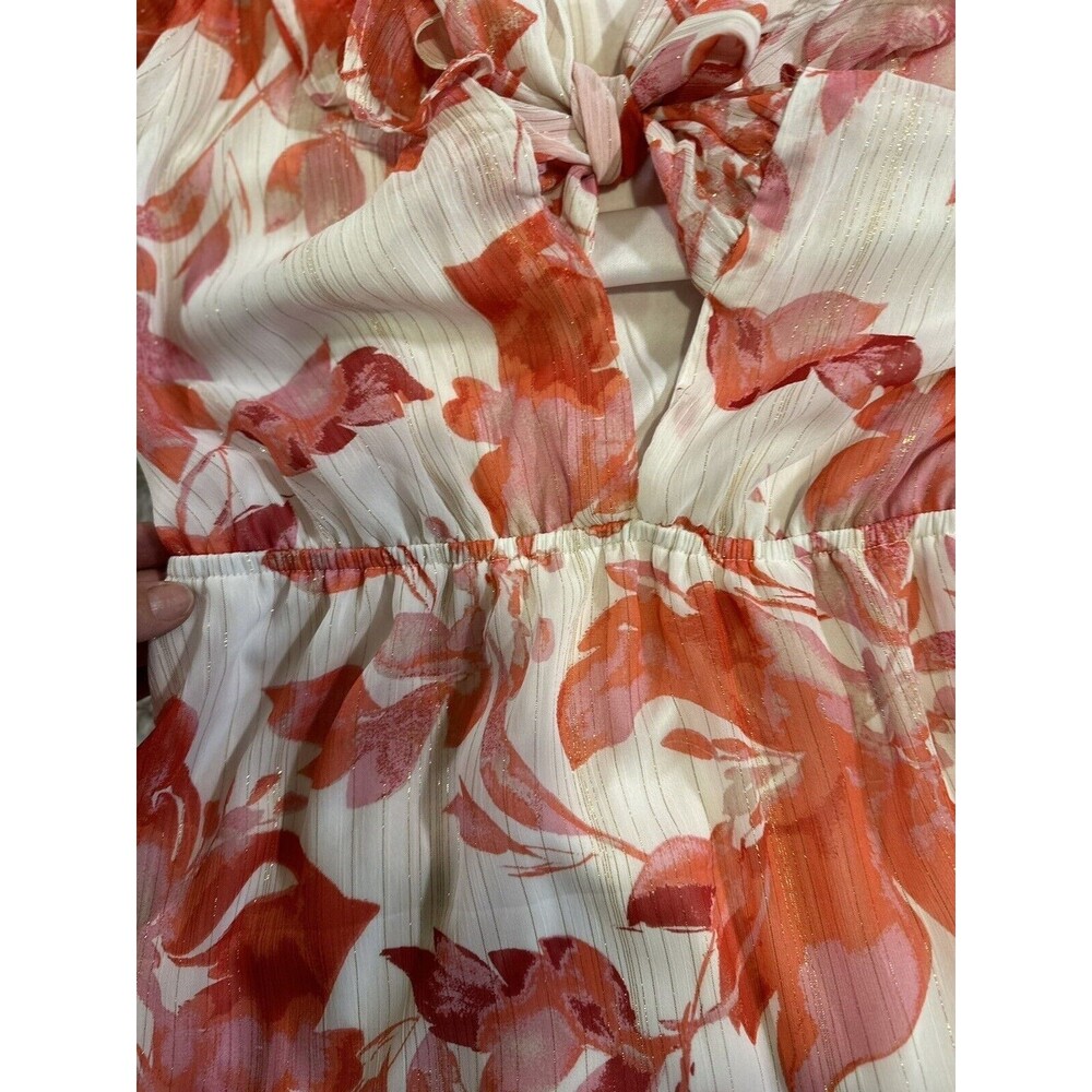 Mimi Chica Floral pink Long Sleeve Ruffle Tie Dress Size Small Chifon Mini - Picture 9 of 14